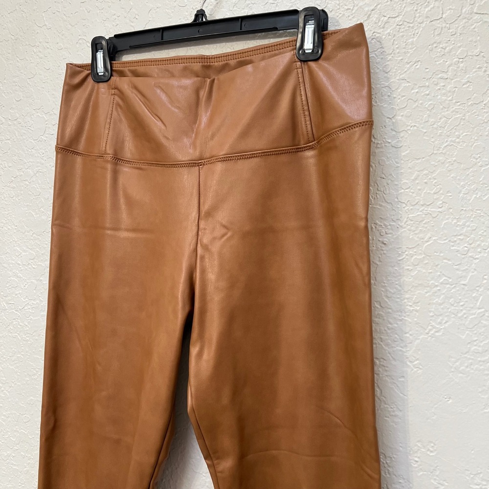 Bagatelle NYC Womens Cognac Brown Faux Leather High Waisted Leggings Size L - Picture 2 of 7